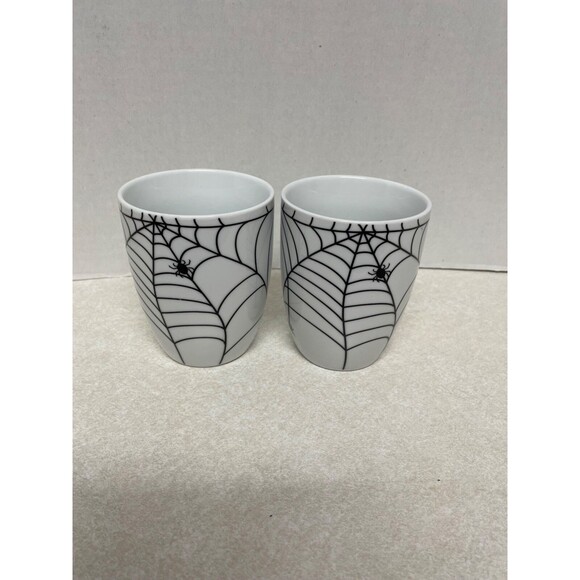 Spiderweb With Spiders  Set Of 2 White Mugs Halloween Spider Arachnoid - Picture 1 of 8